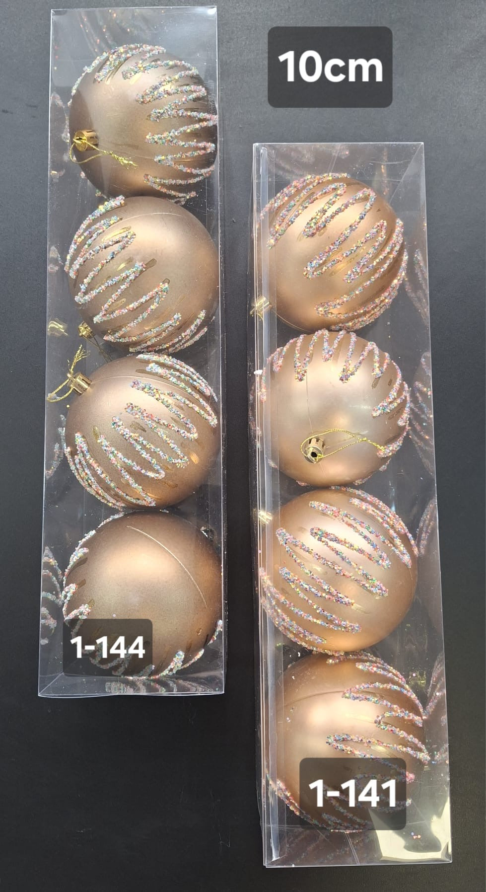 Set 4 Globuri Crăciun Decorative Auriu Mat cu Sclipici Multicolor - 10cm